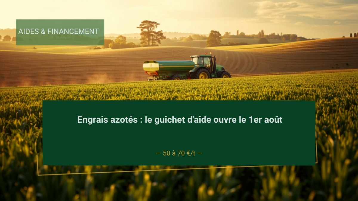 Tracteur tirant un epandeur d engrais dans une parcelle de cereales au coucher du soleil