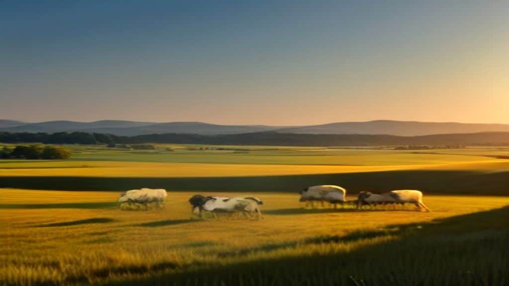 Vaches laitieres au paturage sur une prairie asséchée en fin d'été