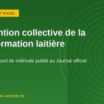 Bandeau vert du magazine Transformation Laitiere annoncant un nouvel accord de methode sur la convention collective de la transformation laitiere