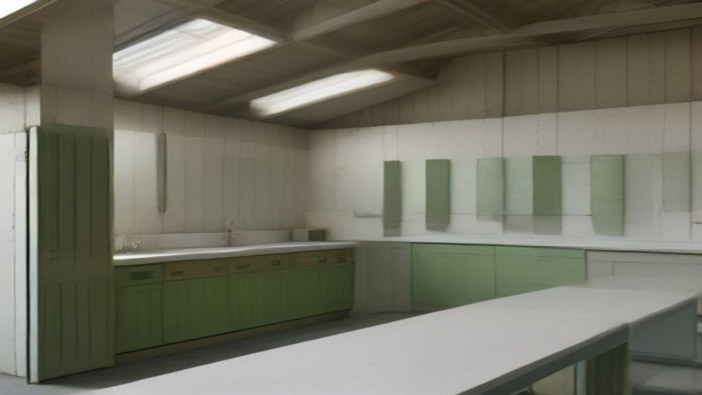 Intérieur d'un atelier de transformation laitière artisanal, plans de travail et rangements