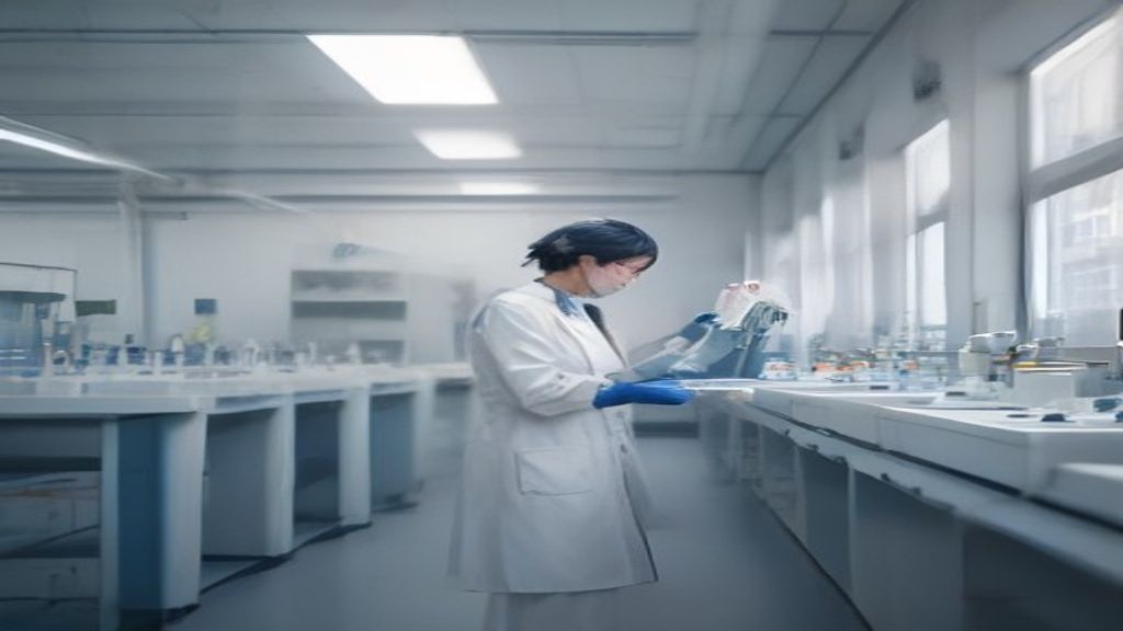Technicienne de laboratoire en blouse blanche manipulant des échantillons sur une paillasse de laboratoire d'analyses alimentaires