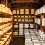 Gamme de fromages et de produits frais en boutique a la ferme