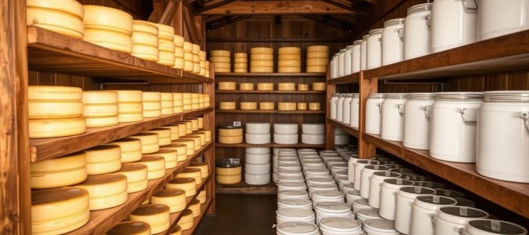 Gamme de fromages et de produits frais en boutique a la ferme